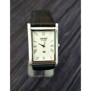RARE‎ NOS Seiko Men Tank Gorgeous White Dial Dress Watch **